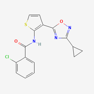 molecular formula C16H12ClN3O2S B2376916 2-chloro-N-(3-(3-cyclopropyl-1,2,4-oxadiazol-5-yl)thiophen-2-yl)benzamide CAS No. 1788560-79-1