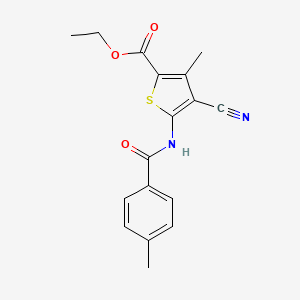 molecular formula C17H16N2O3S B2376962 Ethyl 4-cyano-3-methyl-5-(4-methylbenzamido)thiophene-2-carboxylate CAS No. 443122-60-9