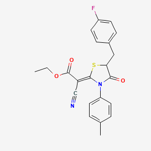 molecular formula C22H19FN2O3S B2376972 (Z)-ethyl 2-cyano-2-(5-(4-fluorobenzyl)-4-oxo-3-(p-tolyl)thiazolidin-2-ylidene)acetate CAS No. 786676-65-1