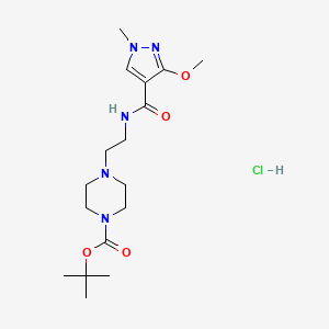 molecular formula C17H30ClN5O4 B2376975 tert-butyl 4-(2-(3-methoxy-1-methyl-1H-pyrazole-4-carboxamido)ethyl)piperazine-1-carboxylate hydrochloride CAS No. 1351619-19-6