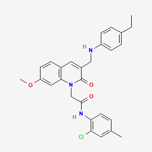 molecular formula C28H28ClN3O3 B2377006 N-(2-chloro-4-methylphenyl)-2-(3-(((4-ethylphenyl)amino)methyl)-7-methoxy-2-oxoquinolin-1(2H)-yl)acetamide CAS No. 893785-90-5