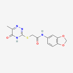 molecular formula C13H12N4O4S B2377014 N-(1,3-苯并二氧杂环-5-基)-2-[(5-羟基-6-甲基-1,2,4-三嗪-3-基)硫代]乙酰胺 CAS No. 460726-55-0