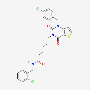 molecular formula C26H25Cl2N3O3S B2377030 N-(2-chlorobenzyl)-6-[1-(4-chlorobenzyl)-2,4-dioxo-1,4-dihydrothieno[3,2-d]pyrimidin-3(2H)-yl]hexanamide CAS No. 866013-53-8