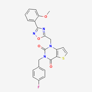 molecular formula C23H17FN4O4S B2377054 3-[2-(4-氟苯氧基)嘧啶-5-基]-N-[4-(甲硫基)苄基]苯甲酰胺 CAS No. 1226456-43-4