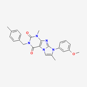 molecular formula C24H23N5O3 B2377060 8-(3-methoxyphenyl)-1,7-dimethyl-3-(4-methylbenzyl)-1H-imidazo[2,1-f]purine-2,4(3H,8H)-dione CAS No. 877643-95-3