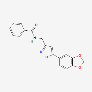 molecular formula C18H14N2O4 B2377075 N-((5-(benzo[d][1,3]dioxol-5-yl)isoxazol-3-yl)methyl)benzamide CAS No. 1208770-63-1