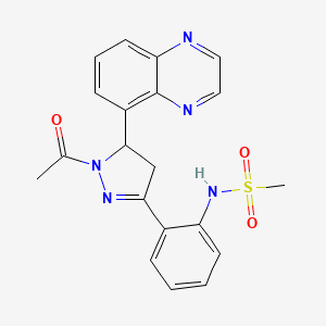 molecular formula C20H19N5O3S B2377082 N-(2-(1-acetyl-5-(quinoxalin-5-yl)-4,5-dihydro-1H-pyrazol-3-yl)phenyl)methanesulfonamide CAS No. 923139-89-3