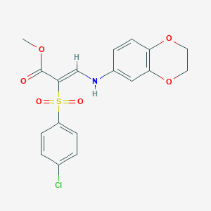 molecular formula C18H16ClNO6S B2377086 甲基(2Z)-2-[(4-氯苯基)磺酰基]-3-(2,3-二氢-1,4-苯二氧杂环-6-氨基)丙烯酸酯 CAS No. 1327187-59-6