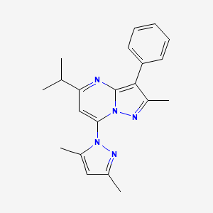 molecular formula C21H23N5 B2377088 7-(3,5-dimethyl-1H-pyrazol-1-yl)-5-isopropyl-2-methyl-3-phenylpyrazolo[1,5-a]pyrimidine CAS No. 957028-90-9