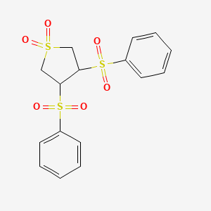 molecular formula C16H16O6S3 B2377090 3,4-Bis(phenylsulfonyl)tetrahydrothiophene 1,1-dioxide CAS No. 53287-37-9