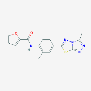 molecular formula C16H13N5O2S B237710 N-[2-methyl-4-(3-methyl[1,2,4]triazolo[3,4-b][1,3,4]thiadiazol-6-yl)phenyl]-2-furamide 