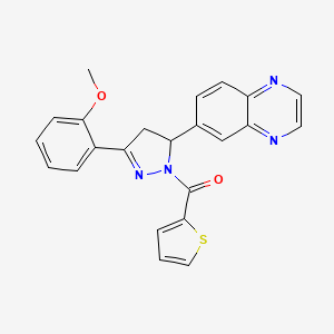 molecular formula C23H18N4O2S B2377104 (3-(2-methoxyphenyl)-5-(quinoxalin-6-yl)-4,5-dihydro-1H-pyrazol-1-yl)(thiophen-2-yl)methanone CAS No. 946201-67-8