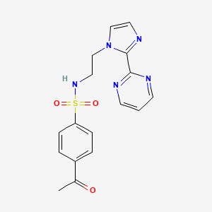 molecular formula C17H17N5O3S B2377120 4-乙酰基-N-(2-(2-(嘧啶-2-基)-1H-咪唑-1-基)乙基)苯磺酰胺 CAS No. 1797680-25-1