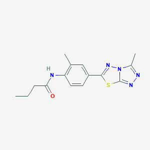 molecular formula C15H17N5OS B237715 N-[2-methyl-4-(3-methyl[1,2,4]triazolo[3,4-b][1,3,4]thiadiazol-6-yl)phenyl]butanamide 