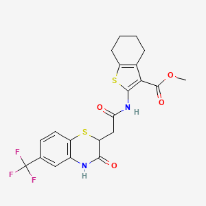 molecular formula C21H19F3N2O4S2 B2377154 2-(2-(3-氧代-6-(三氟甲基)-3,4-二氢-2H-苯并[b][1,4]噻嗪-2-基)乙酰氨基)-4,5,6,7-四氢苯并[b]噻吩-3-甲酸甲酯 CAS No. 307543-70-0