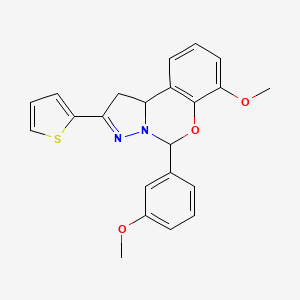 molecular formula C22H20N2O3S B2377175 7-Methoxy-5-(3-methoxyphenyl)-2-(thiophen-2-yl)-1,10b-dihydropyrazolo[1,5-c][1,3]benzoxazine CAS No. 423131-53-7