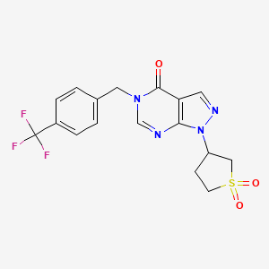 molecular formula C17H15F3N4O3S B2377184 1-(1,1-dioxidotetrahydrothiophen-3-yl)-5-(4-(trifluoromethyl)benzyl)-1H-pyrazolo[3,4-d]pyrimidin-4(5H)-one CAS No. 1040646-15-8