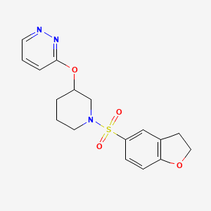 molecular formula C17H19N3O4S B2377186 3-((1-((2,3-二氢苯并呋喃-5-基)磺酰基)哌啶-3-基)氧基)哒嗪 CAS No. 2034501-84-1