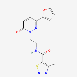 molecular formula C14H13N5O3S B2377201 N-(2-(3-(furan-2-yl)-6-oxopyridazin-1(6H)-yl)ethyl)-4-methyl-1,2,3-thiadiazole-5-carboxamide CAS No. 1257547-97-9