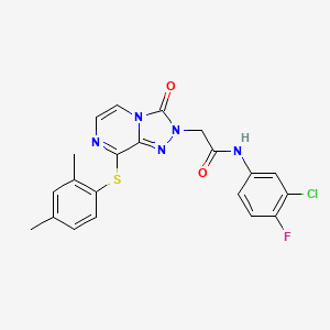 N-(3-chloro-4-fluorophenyl)-2-[8-(2,4-dimethylphenyl)sulfanyl-3-oxo-[1,2,4]triazolo[4,3-a]pyrazin-2-yl]acetamide