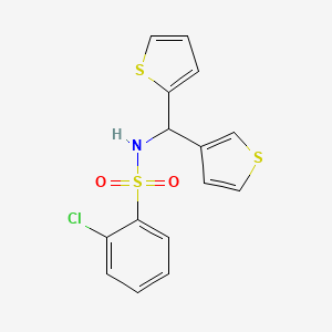 molecular formula C15H12ClNO2S3 B2377214 2-chloro-N-(thiophen-2-yl(thiophen-3-yl)methyl)benzenesulfonamide CAS No. 2034333-42-9