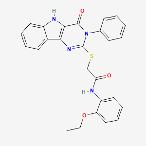 molecular formula C26H22N4O3S B2377222 N-(2-ethoxyphenyl)-2-((4-oxo-3-phenyl-4,5-dihydro-3H-pyrimido[5,4-b]indol-2-yl)thio)acetamide CAS No. 536703-95-4