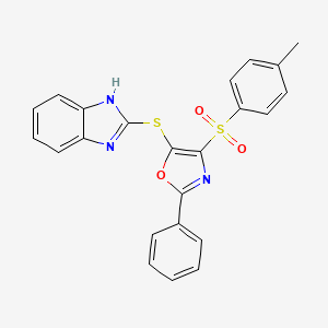molecular formula C23H17N3O3S2 B2377225 5-((1H-苯并[d]咪唑-2-基)硫)-2-苯基-4-甲苯磺酰氧唑 CAS No. 868212-30-0