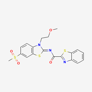molecular formula C19H17N3O4S3 B2377269 (Z)-N-(3-(2-甲氧基乙基)-6-(甲磺酰基)苯并[d]噻唑-2(3H)-亚甲基)苯并[d]噻唑-2-甲酰胺 CAS No. 1164491-06-8