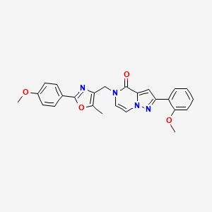 molecular formula C25H22N4O4 B2377285 2-(2-methoxyphenyl)-5-((2-(4-methoxyphenyl)-5-methyloxazol-4-yl)methyl)pyrazolo[1,5-a]pyrazin-4(5H)-one CAS No. 1358829-96-5
