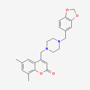 4-((4-(benzo[d][1,3]dioxol-5-ylmethyl)piperazin-1-yl)methyl)-6,8-dimethyl-2H-chromen-2-one