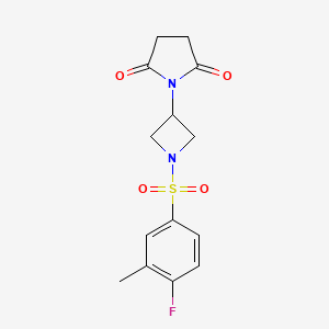 molecular formula C14H15FN2O4S B2377319 1-(1-((4-Fluoro-3-methylphenyl)sulfonyl)azetidin-3-yl)pyrrolidine-2,5-dione CAS No. 1795085-64-1