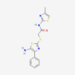 molecular formula C15H14N4OS3 B2377331 2-((5-氨基-4-苯并噻唑-2-基)硫代)-N-(4-甲基噻唑-2-基)乙酰胺 CAS No. 1021098-38-3