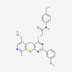 molecular formula C29H28N4O4S B2377346 N-(4-乙基苯基)-2-((6-(羟甲基)-2-(3-甲氧基苯基)-9-甲基-5H-吡啶并[4',3':5,6]吡喃并[2,3-d]嘧啶-4-基)硫代)乙酰胺 CAS No. 892381-40-7