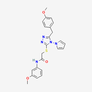 molecular formula C23H23N5O3S B2377358 2-((5-(4-methoxybenzyl)-4-(1H-pyrrol-1-yl)-4H-1,2,4-triazol-3-yl)thio)-N-(3-methoxyphenyl)acetamide CAS No. 896305-51-4