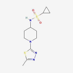 molecular formula C11H18N4O2S2 B2377359 N-[1-(5-methyl-1,3,4-thiadiazol-2-yl)piperidin-4-yl]cyclopropanesulfonamide CAS No. 2415456-26-5
