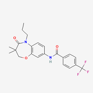 molecular formula C22H23F3N2O3 B2377361 N-(3,3-dimethyl-4-oxo-5-propyl-2,3,4,5-tetrahydrobenzo[b][1,4]oxazepin-8-yl)-4-(trifluoromethyl)benzamide CAS No. 921870-00-0
