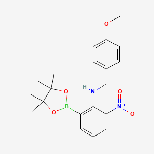 N-[(4-Methoxyphenyl)methyl]-2-nitro-6-(tetramethyl-1,3,2-dioxaborolan-2-yl)aniline