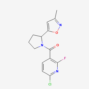 molecular formula C14H13ClFN3O2 B2377370 6-Chloro-2-fluoro-3-[2-(3-methyl-1,2-oxazol-5-yl)pyrrolidine-1-carbonyl]pyridine CAS No. 2094647-37-5