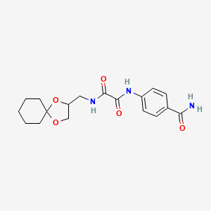 molecular formula C18H23N3O5 B2377371 N1-(1,4-dioxaspiro[4.5]decan-2-ylmethyl)-N2-(4-carbamoylphenyl)oxalamide CAS No. 941870-20-8