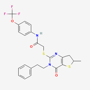 molecular formula C24H22F3N3O3S2 B2377373 2-((6-methyl-4-oxo-3-phenethyl-3,4,6,7-tetrahydrothieno[3,2-d]pyrimidin-2-yl)thio)-N-(4-(trifluoromethoxy)phenyl)acetamide CAS No. 851410-59-8