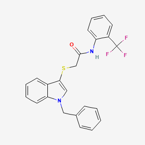 molecular formula C24H19F3N2OS B2377434 2-(1-benzylindol-3-yl)sulfanyl-N-[2-(trifluoromethyl)phenyl]acetamide CAS No. 681273-59-6