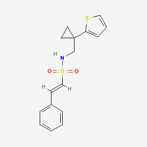 molecular formula C16H17NO2S2 B2377438 (E)-2-苯基-N-((1-(噻吩-2-基)环丙基)甲基)乙烯磺酰胺 CAS No. 1251711-81-5