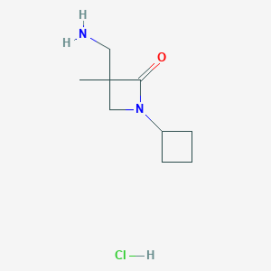 molecular formula C9H17ClN2O B2377439 3-(Aminomethyl)-1-cyclobutyl-3-methylazetidin-2-one hydrochloride CAS No. 2230799-56-9