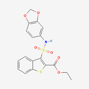 molecular formula C18H15NO6S2 B2377444 Ethyl 3-[(1,3-benzodioxol-5-ylamino)sulfonyl]-1-benzothiophene-2-carboxylate CAS No. 941919-06-8