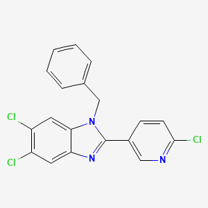 molecular formula C19H12Cl3N3 B2377454 1-benzyl-5,6-dichloro-2-(6-chloro-3-pyridinyl)-1H-1,3-benzimidazole CAS No. 338773-99-2