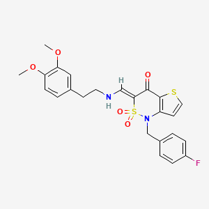 molecular formula C24H23FN2O5S2 B2377460 (Z)-3-(((3,4-dimethoxyphenethyl)amino)methylene)-1-(4-fluorobenzyl)-1H-thieno[3,2-c][1,2]thiazin-4(3H)-one 2,2-dioxide CAS No. 894683-02-4