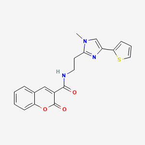 molecular formula C20H17N3O3S B2377467 N-(2-(1-methyl-4-(thiophen-2-yl)-1H-imidazol-2-yl)ethyl)-2-oxo-2H-chromene-3-carboxamide CAS No. 1396867-36-9