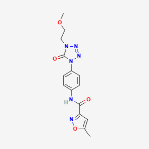 molecular formula C15H16N6O4 B2377473 N-(4-(4-(2-methoxyethyl)-5-oxo-4,5-dihydro-1H-tetrazol-1-yl)phenyl)-5-methylisoxazole-3-carboxamide CAS No. 1396881-10-9