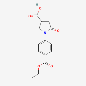 molecular formula C14H15NO5 B2377495 1-[4-(Ethoxycarbonyl)phenyl]-5-oxopyrrolidine-3-carboxylic acid CAS No. 133749-60-7