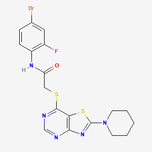 molecular formula C18H17BrFN5OS2 B2377502 N-(4-bromo-2-fluorophenyl)-2-((2-(piperidin-1-yl)thiazolo[4,5-d]pyrimidin-7-yl)thio)acetamide CAS No. 1189959-32-7